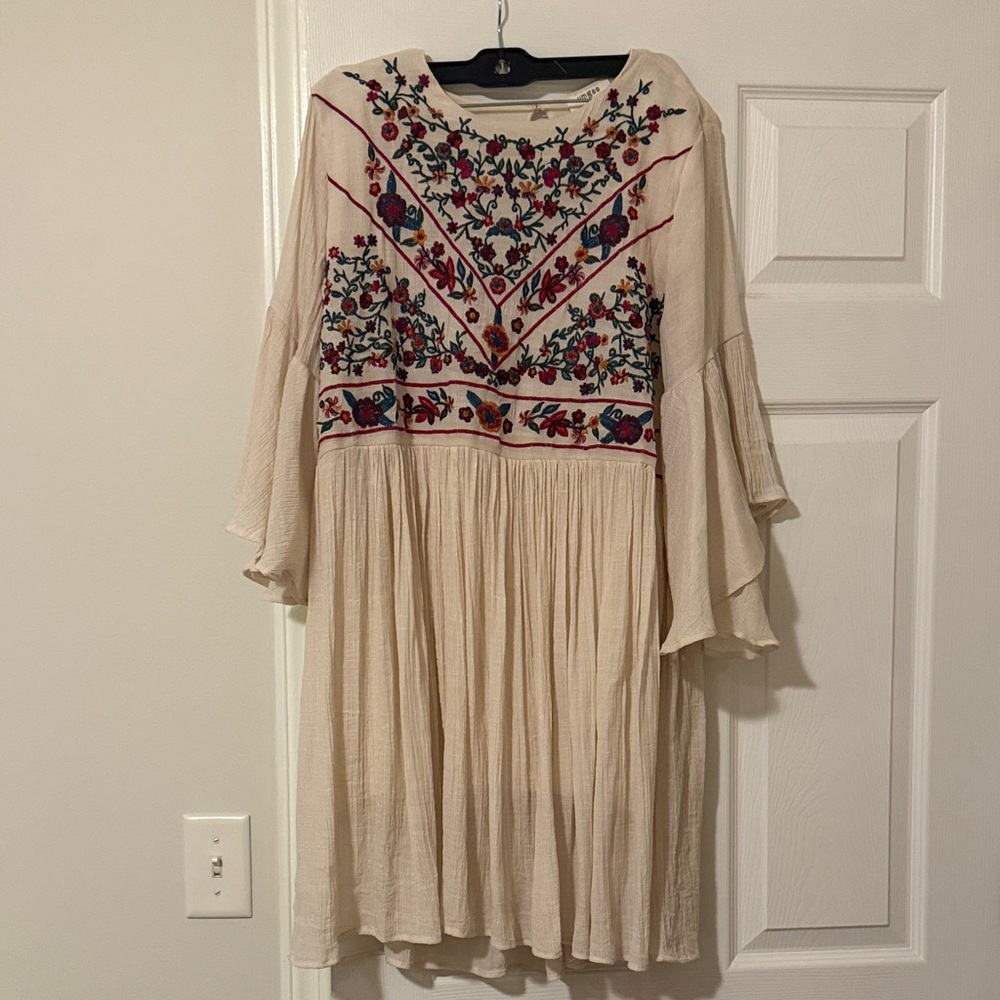 Umgee Cream Dress with Floral Embroidery